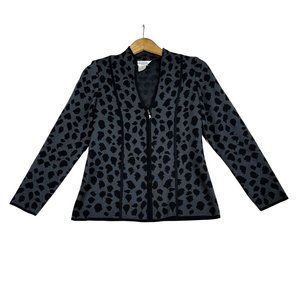 MIsook Animal‎ Print Full Zip Blazer sz XXS Gray/Black